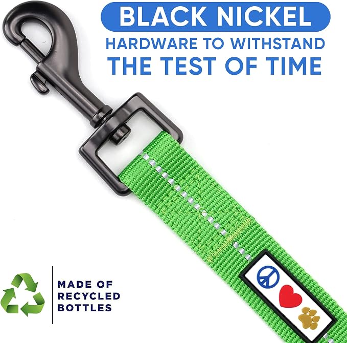 Pawtitas Green Dog Leash 6 ft M/L Reflective Durable Lightweight Recycled Lead for Medium or Large Dogs and Puppies