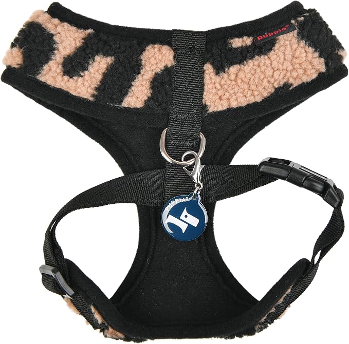 Puppia Serval Dog Harness Over-The-Head Warm Winter Leopard Pattern Adjustable Chest for Small and Medium Dog, Beige, Medium