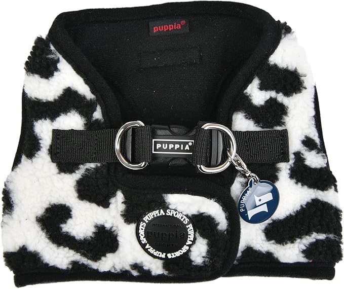 Puppia Serval Vest Dog Harness Step-in Warm Winter Leopard Pattern for Small and Medium Dog, Black, Small
