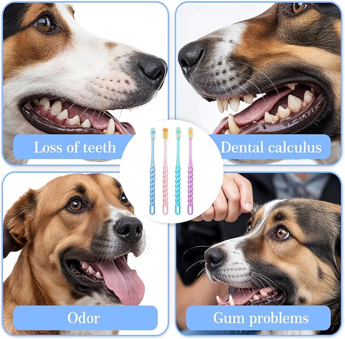 4 Pcs Cat Toothbrush 360, Deep Teeth Cleaning Cat 360 Toothbrush, 360 Toothbrushes Cat Soft Bristle Multi-Color, 360° Pet Toothbrush Round Design for Small Dogs Cats Dental Care