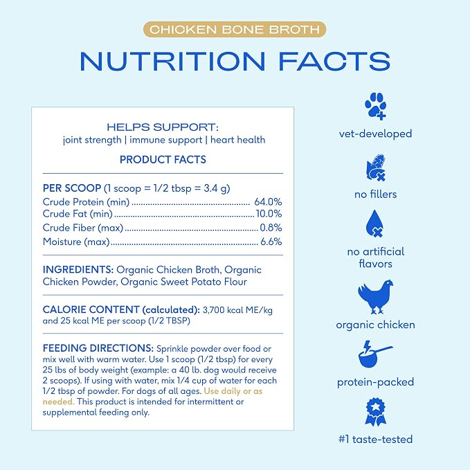 Native Pet Bone Broth for Dogs and Cats - Chicken Bone Broth Powder Dog Food Toppers for Picky Eaters - Provides Extra Nutrition for Joint Strength, Immune Support & Heart Health - 192 Scoops