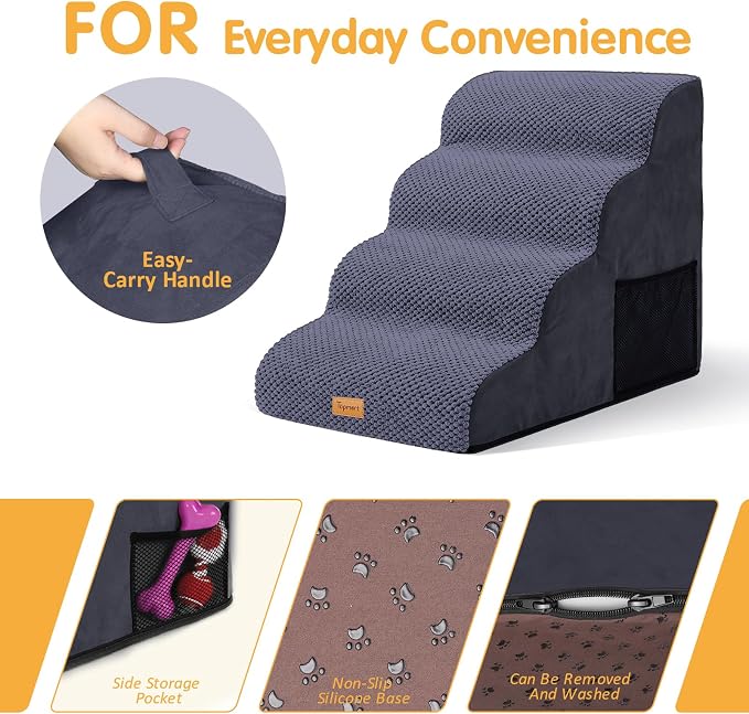 Topmart High Density Foam Dog Steps 4 Tiers,Extra Wide Deep Pet Steps,Non-Slip Dog Stairs Ramp for Bed,Soft Foam Cat Ladder,Best for Older Injured,Older Pets,Cats with Joint Pain