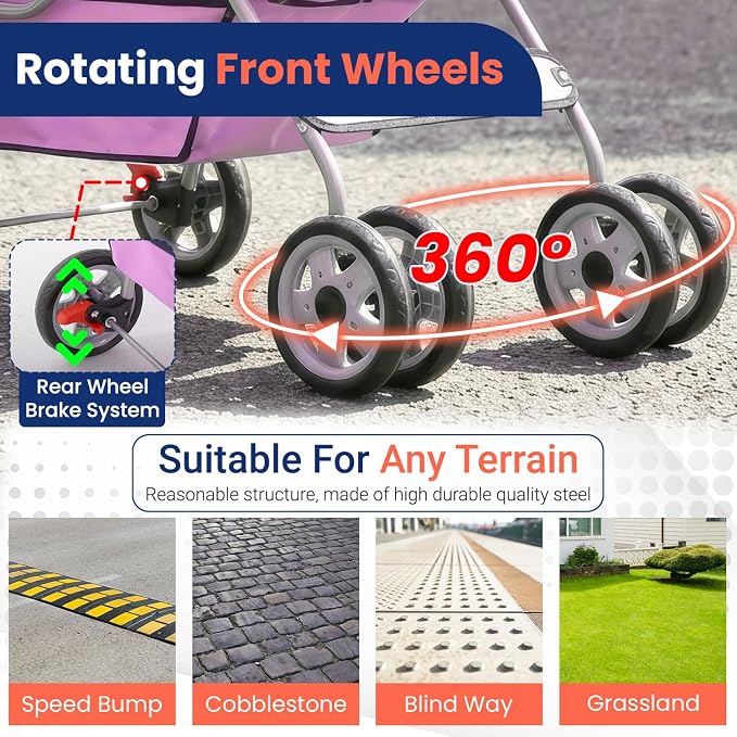 BestPet 4-Wheel Pet Stroller - Travel Folding Carrier 04T
