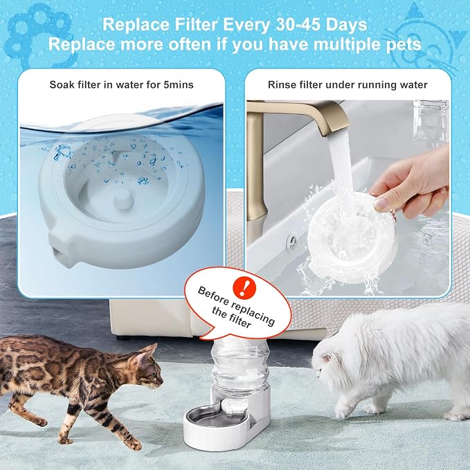 4 Pack Replacement Filters for 3.6L/4.6L/6L/8L Gravity Pet Water Dispenser, YOIHABV Dog Water Filter Replacement, Triple Filtration Pet Fountain Filter, Water Feeder Filter for Cat and Dog(1 Brush)