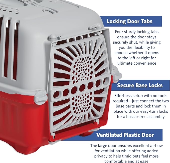 Midwest Homes Spree Travel Carrier, Small, 22-Inch, Red | Hard-Sided Pet Carrier, Plastic Door, Ventilated Design, Locking Tabs, Easy Assembly