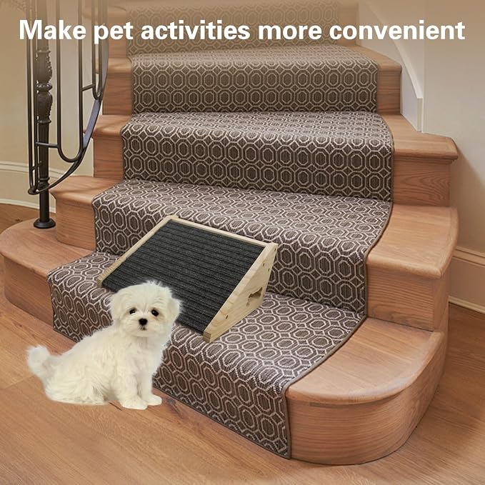 Dog Ramp for Stairs, Wooden Low-Angled Pet Ramps with Anti-Slip Carpet Surface, Step and Stair Assist for Small Medium Dog & Cats, Injured & Aged Pets (2 Pack)