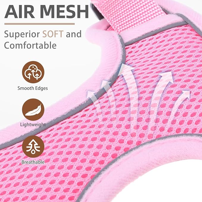 PUPTECK Dog Harness and Leash Set, No Pull Adjustable Pet Small Dog Harness, Reflective Soft Mesh Pet Vest, for Small Medium Dogs Walking, Pink, XS
