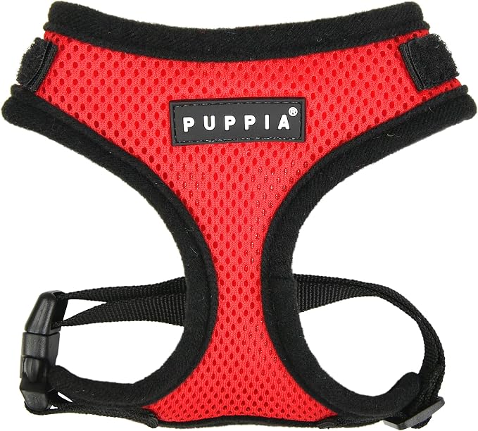 Puppia Soft Superior Dog Harness Air Mesh Over-The-Head All Season No Pull No Choke Walking Training Adjustable Neck & Chest for Small & Medium Dog - RED - M