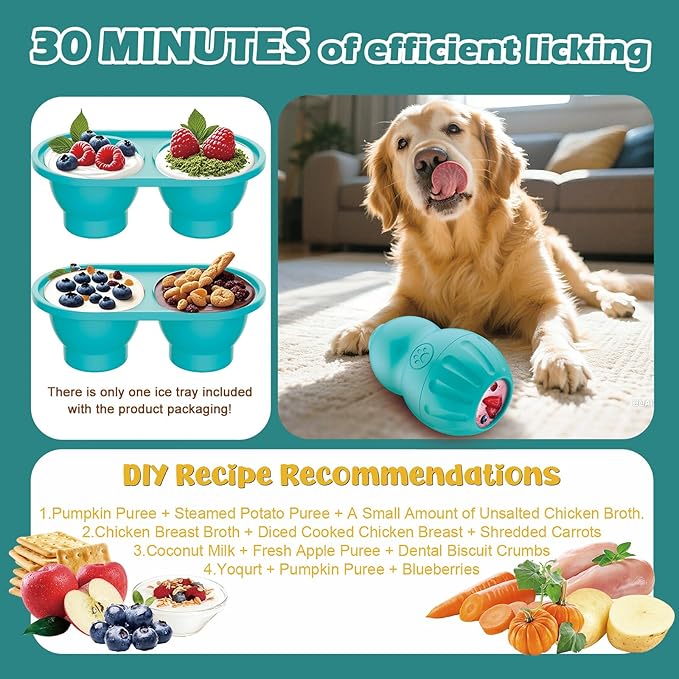 VIWIK Interactive Dog Toys to Keep Them Busy, Frozen Treat Dispensing Dog Puzzle Toy for Small Medium Breeds, Cognitive Dog Enrichment Toys, Freezable Fillable Rubber, Easy to Clean Blue