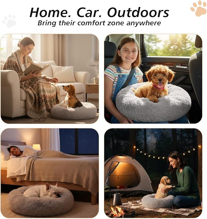 JOLLYVOGUE 27" Calming Donut Dog & Cat Bed, Smoke Grey
