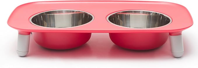 Messy Mutts Elevated Double Dog Feeder, Adjustable Height, Watermelon | Adjustable-Height Elevated Double Dog Feeder With Two 5 Cup Stainless Bowls, Legs Set To 3, 5, Or 10 Inches