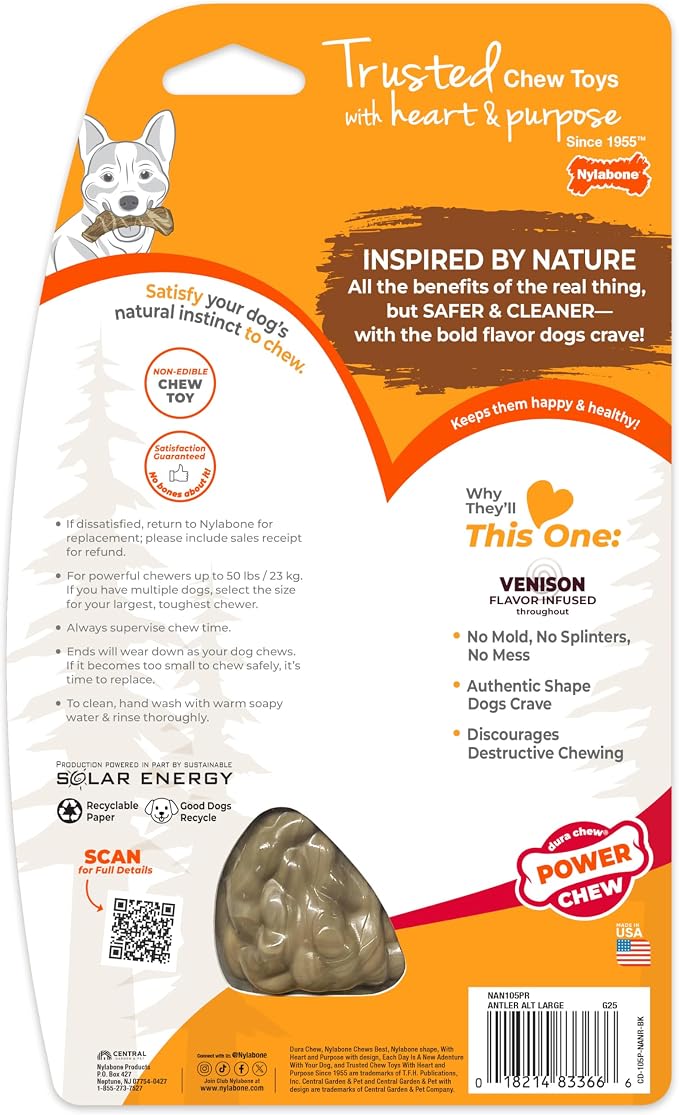 Nylabone Power Chew Antler Alternative Nylon Chew Toy for Dogs, Dog Toys for Aggressive Chewers, Venison Flavor, Large/Giant (1 Count) | Splinter-free, durable dog toys for aggressive chewers, long lasting, discourages destructive chewing, for dogs up ...