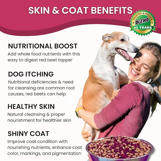 Olewo Original Red Beets for Dogs – Internal Support Dog Food Topper for Skin Sensitivity and Overall Balance, Prebiotic Fiber and Whole Food Nutrients, 2.2 lbs