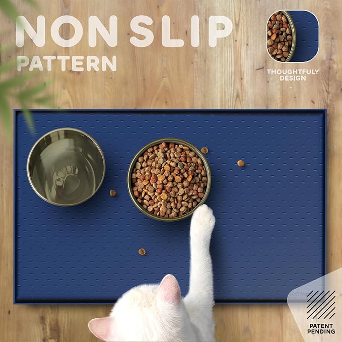 Dog Food Mat - Raised Edges Dogs Mat for Food and Water Prevent Spill, Waterproof Cat Food Mats Protect Floors, Easy Clean Dog Bowl Mats for Food and Water, Silicone Pet Food Tray
