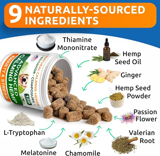 Advanced Calming Hemp Treats for Dogs, Melatonin, 2-Pack, 240 Chews