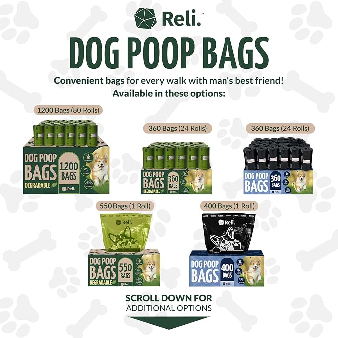 Reli. Biodegradable Dog Poop Bags (550 Count, Bulk) (Large Single Roll - Dispenser Box) | 9x13" Large Dog Bags for Poop | Green, Eco-Friendly | Oxobiodegradable Pet Waste Disposal | Unscented