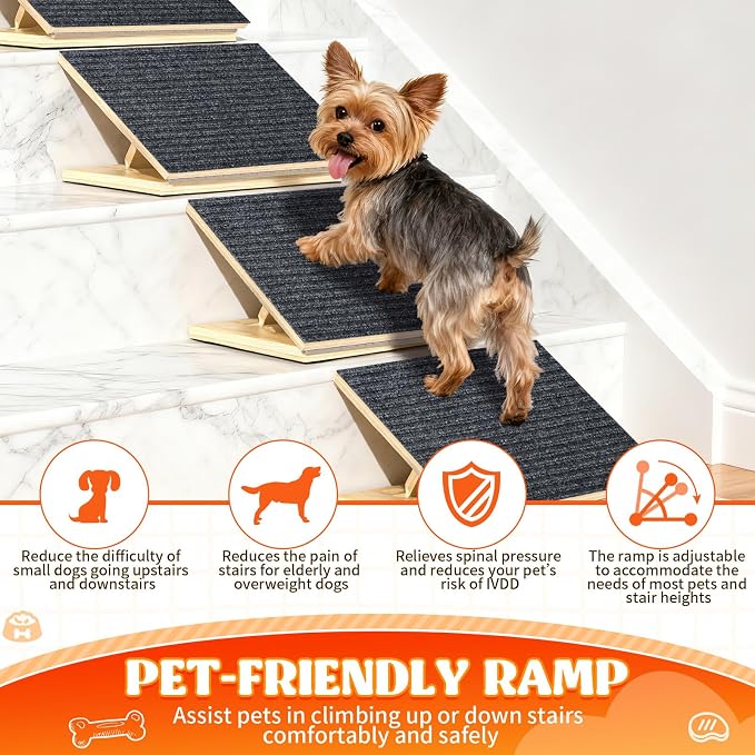 TNELTUEB 2 Pack Upgraded Dog Ramps for Stairs, Adjustable Stair ramp for Dogs,Portable Dog Stairs with Mat for Small Dogs and Cats, Non-Slip Pet Steps for Elderly or Injured Pets