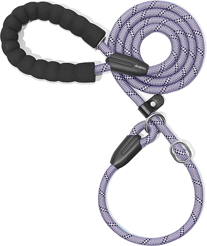 iYoShop Durable Slip Lead Dog Leash, 1/2" x 5 FT, Lavender | Padded Handle, Reflective Threads, No Pull, Dog Training Leash