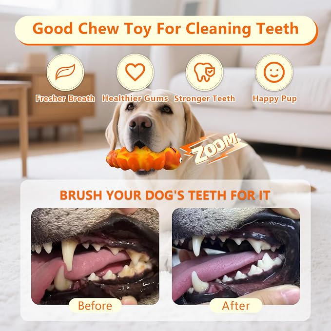 Indestructible Dog Toys for Aggressive Chewers, Tough Toy | Chew Toys for Large and Medium Dogs, Squeaky Rubber & Beef-Flavored Nylon, Dental Care, Boredom & Anxiety Relief