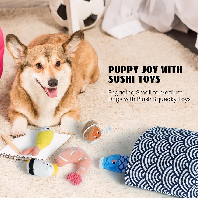 Nocciola 10 PC Sushi Squeaky Small Dog Toys, Cute Stuffed Puppy Toys with Bag, Plush Dog Squeaky Toy for Small Medium to Keep Them Busy