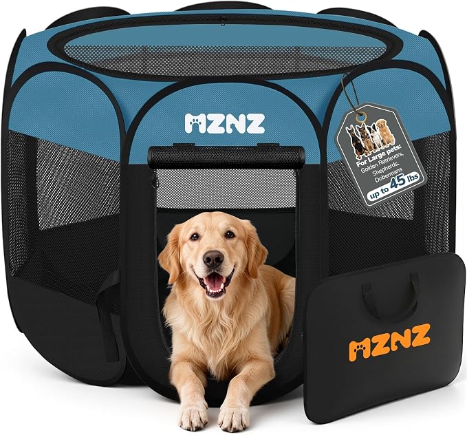 Dog Playpen, Portable Puppy Pet Crate Indoors for Small/Medium/Large Dogs Cats Rabbits, Foldable Dog Cage Enclosure for Outdoor, Pop Up Dogs Tent Kennel with Carrying Case, Blue Black