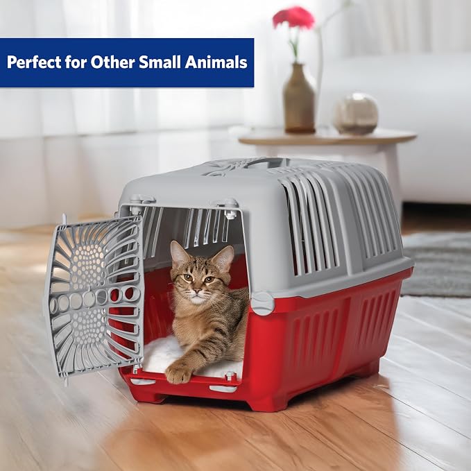 Midwest Homes Spree Travel Carrier, Small, Red - Dog & Cat Crate | Hard-Sided Pet Carrier, Plastic Door, Ventilated Design, Locking Tabs, Easy Assembly