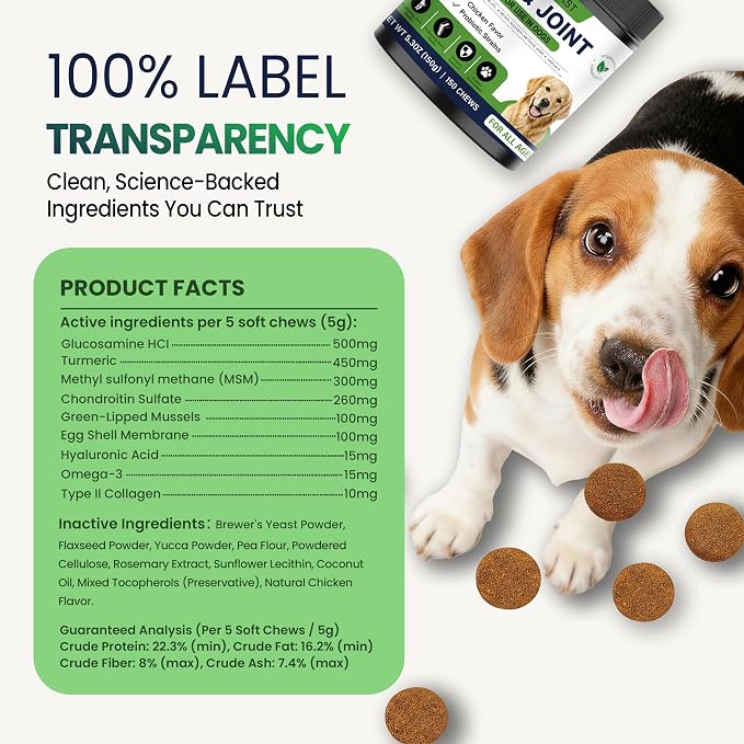 Hip and Joint Supplement for Dogs, Glucosamine for Dogs Joint Supplement