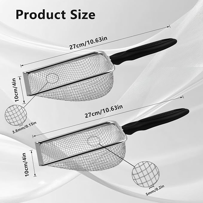Chicken Poop Scooper 2 Pack, Stainless Steel Chicken Coop Scoop with 3.8mm & 5mm Mesh, Metal Litter Scoop for Chicken Coop Cleaning, Cat Litter Box and Sand (Black, 2pack)