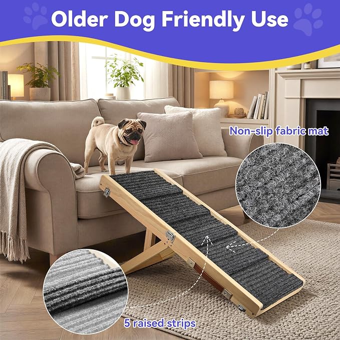 2026 Upgraded Dog Ramp for Couch, Foldable Small Dog Ramp for Sofa, 4 Adjustable Height from 13'' to 21", Portable Stable Pet Steps with Non-Slip Pad, Pet Ramps Use for Sofa Couch Stairs