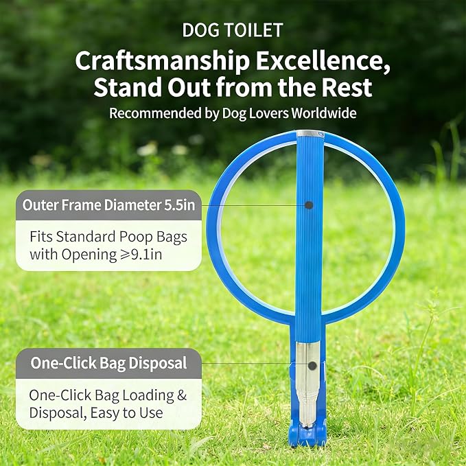 Dog Poop Scooper with Retractable 35.4 In Stainless Steel Handle, One-Click Bag Loading & Disposal, Includes Bone-Shaped Bag Dispenser & Poop Bags, Fits 9 In+ Opening Bags