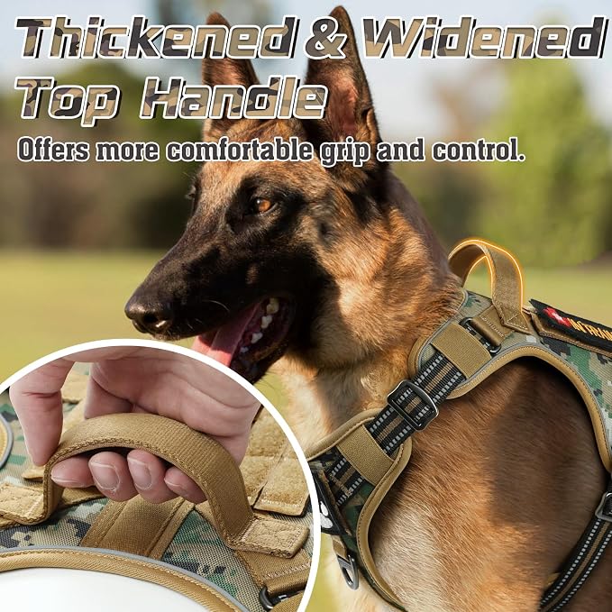 rabbitgoo Tactical Dog Harness for Small, No Pull Military Service Vest | Molle & Handle, Heavy Duty, Adjustable, Reflective Straps, Easy Control for Training Walking, Brown camo, Small
