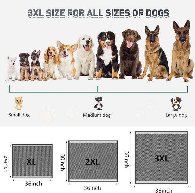 Boscute Charcoal Super Absorbency Puppy Pads, Activated Carbon Odor-Control XXXL 36"x36" Leak-Proof Pet Training Pee Pads, Disposable Potty Pads for Dogs Cats, Rabbits 150Counts