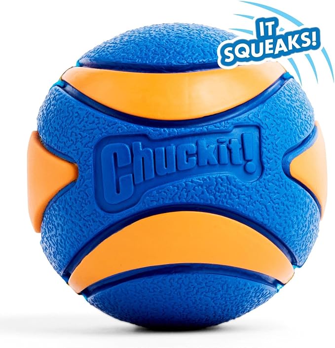 Chuckit! Ultra Squeaker Dog Ball - Extra Large Bouncy and Squeaky Pet Toy for Dogs 100+ lbs - Floats on Water - Durable Rubber - 3.5" Diameter - Size XL (Pack of 12)