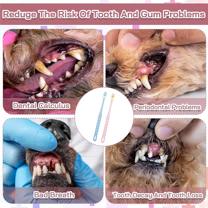 Small Dog Toothbrush and Cat Tooth Brush, 2 Pcs 360 Degree Soft Pet Toothbrush for Puppies Kittens - Dental Care for Small Breed Dogs and Cats