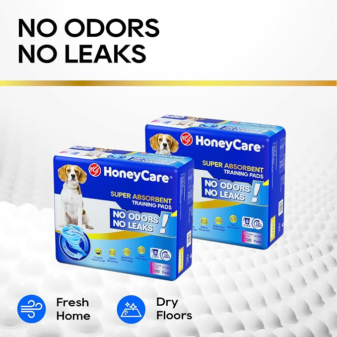 Honey Care All-Absorb Puppy Training Pads Made in The USA! Ultra Absorbent and Odor Eliminating, Leak-Proof 5-Layer Potty Training Pads 22"x23" with Quick-Dry Surface