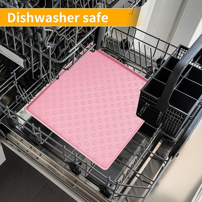 Ptlom Pet Placemat for Dog and Cat, Waterproof Non-Slip Silicone Feeding Bowl Mat Prevent Food and Water Overflow, Puppy Dish Feeder Fountain Trays Suitable for Medium and Small Pets, Pink
