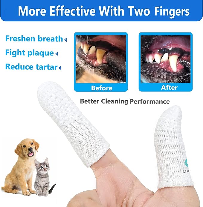 Pet Toothbrush for Small to Large Dogs Cats,Soft High Grade Finger Toothbrush,Teeth Oral Cleaning,Dental Care, 1 Set for Two Fingers White (6)