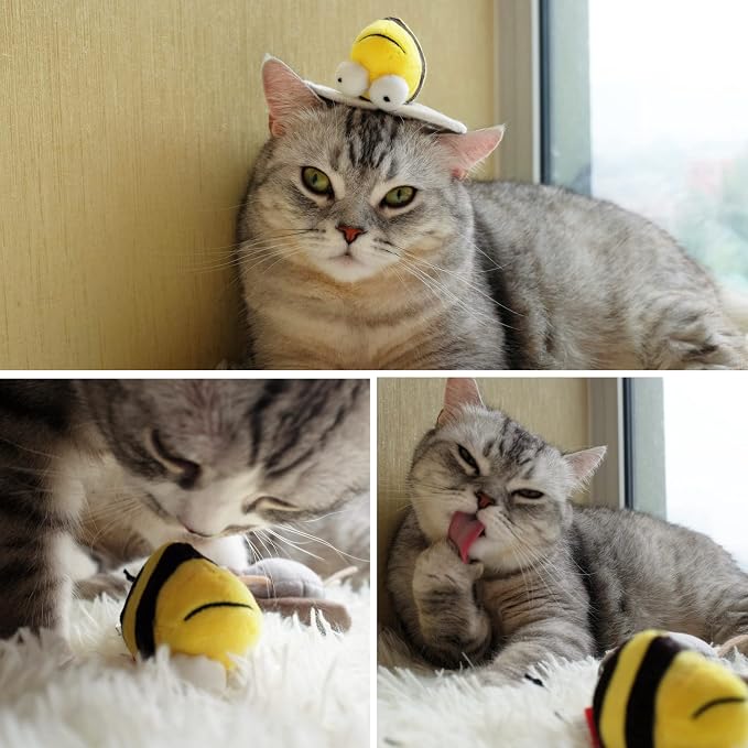 Gigwi 3 Pack Automatic Cat Toys, Interactive Squeaky Toys for Cats Inddoor | Stimulate Cat Hunting Instinct, Relieve Boredom, Squeaky Bird Bee and Mouse, Soft Plush, Perfect for Puppy Indoor Play