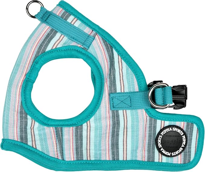 Puppia Theros Dog Vest Harness B (Step-in) Fashionable Striped Pattern Spring Summer Harness for Small and Medium Dogs, Aqua, Medium