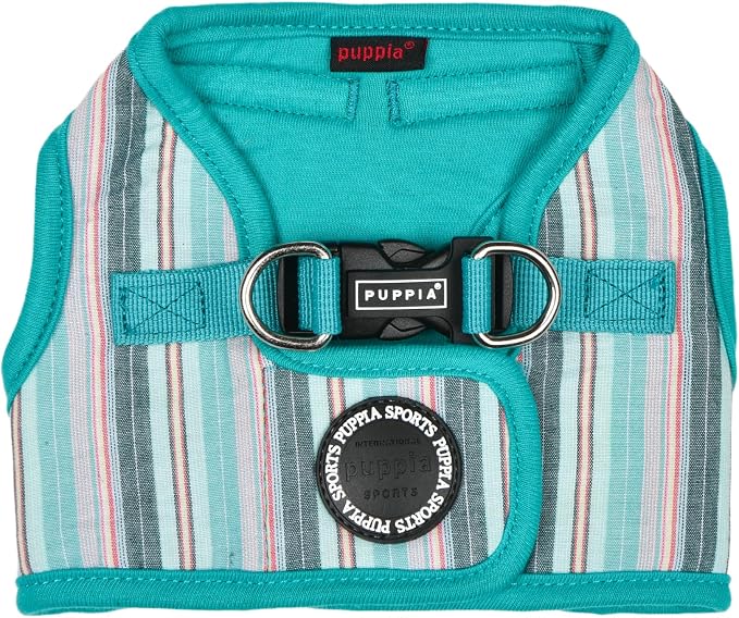 Puppia Theros Dog Vest Harness B (Step-in) Fashionable Striped Pattern Spring Summer Harness for Small and Medium Dogs, Aqua, Medium