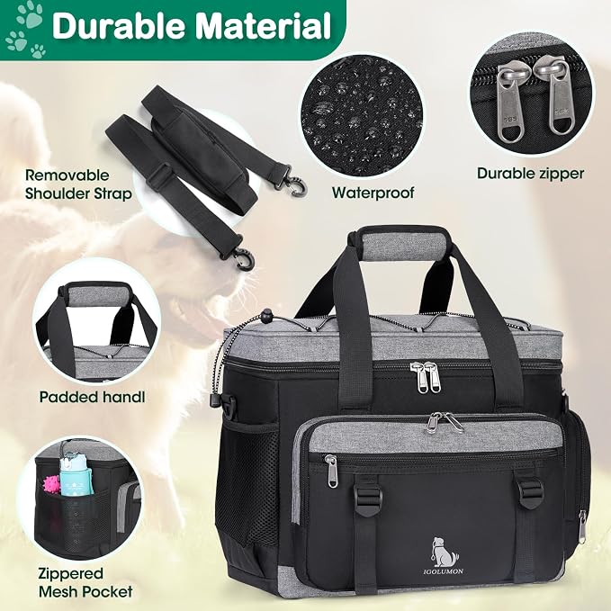 IGOLUMON Dog Travel Bag Set with 2 Extra Large Food Containers, 2 Bowls, 1 Feeding Mat