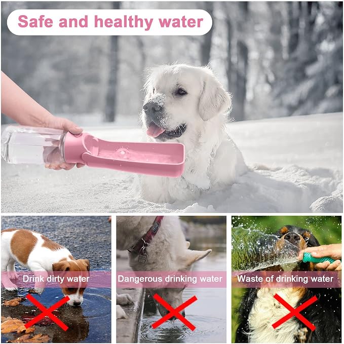 Portable Dog Water Bottle, Foldable, 19oz, Pink