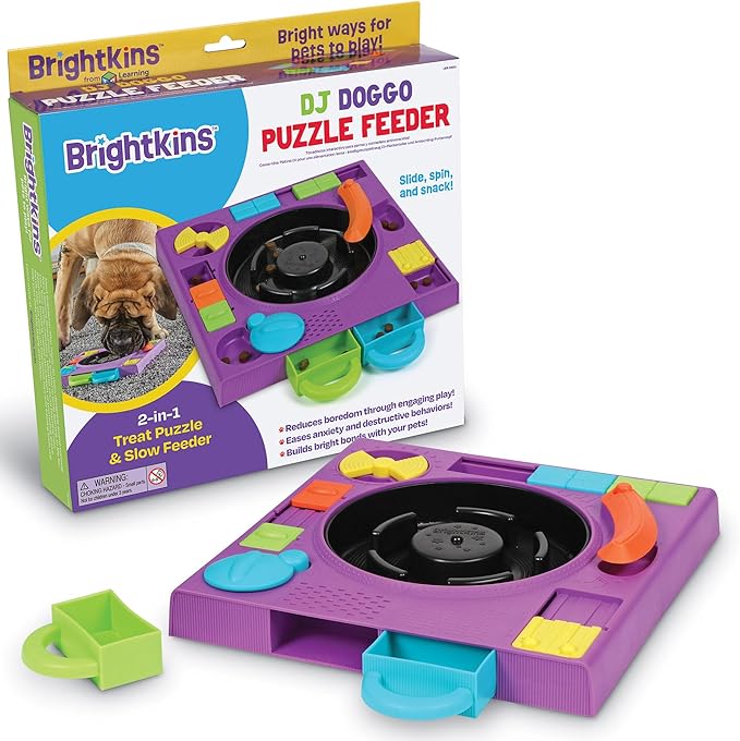 Brightkins DJ Doggo Puzzle Feeder - Slow Feeder Dog Bowls, Puzzle Toys for Dogs, Slow Eating Dog Bowl, Large Puppy Bowls, Treat Puzzles Feeders for Cat and Dogs, Puppy Food Bowl