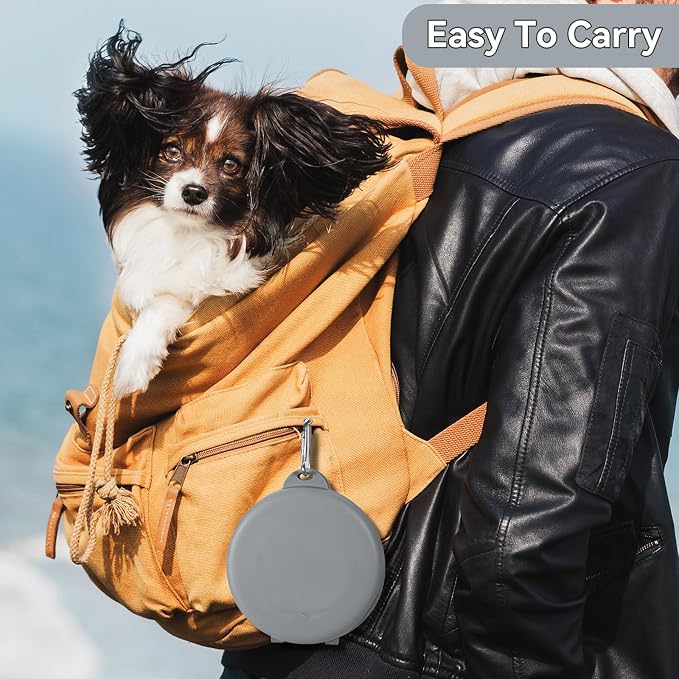 Collapsible Dog Water Bowl, 2-in-1 with Carabiner Clip, Grey