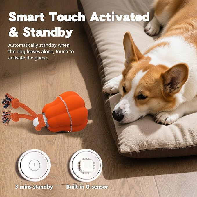 Interactive Dog Toys, Automatic Moving Rolling Dog Toys to Keep Them Busy, Motion-Activated Bouncing Vibrating Dog Ball for Small/Medium/Large Dogs (Pumpkin)