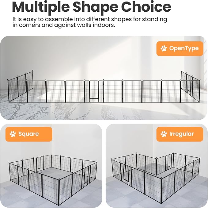 Dog Playpen 32in 16 Panels - Pet Fence, Black