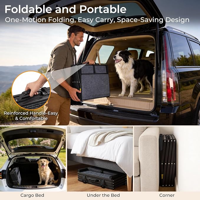 URPOWER Dog Stairs for Large Dogs Extra Wide 20" with 5 - Step Dog Ramp Steps for Car High Bed Foldable Pet Stairs with Detachable Non Slip Surface Car Ramps for SUV Truck Supports up to 260 Lbs