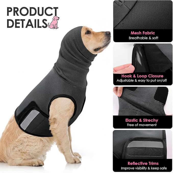 AOFITEE Large Dog Thunder Jacket, Reflective Dog Anxiety Vest with Hood