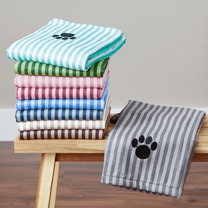 Bone Dry Pet Grooming Microfiber Towel, Striped Collection, X-Large, 41x23.5, Rose (Pack of 2)