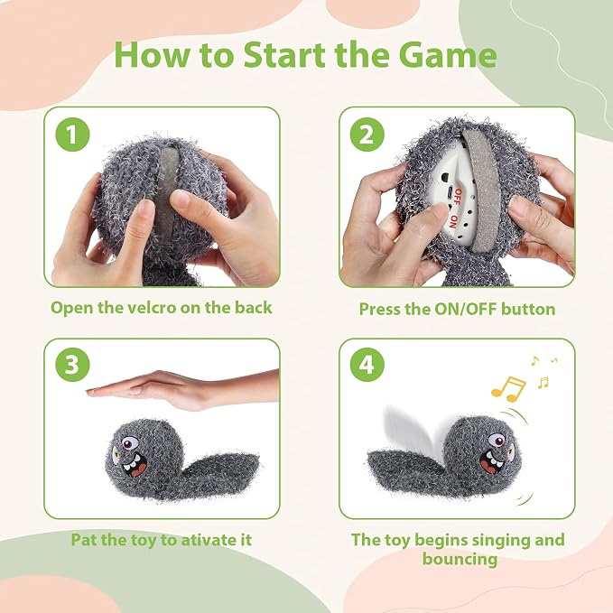 PETGEEK Upgraded Vibrating Squeaky Dog Ball, Rechargeable 900mAh, Grey | Motion-Activated Vibrating Dog Ball, Built-In Recording & Music, Crinkle Plush Cover, Squeaky Interactive Toy for All Dogs